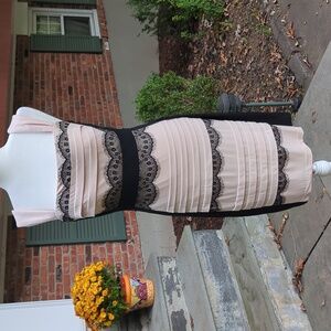 Jax Midi Dress with Black Lace and Cream Stripes